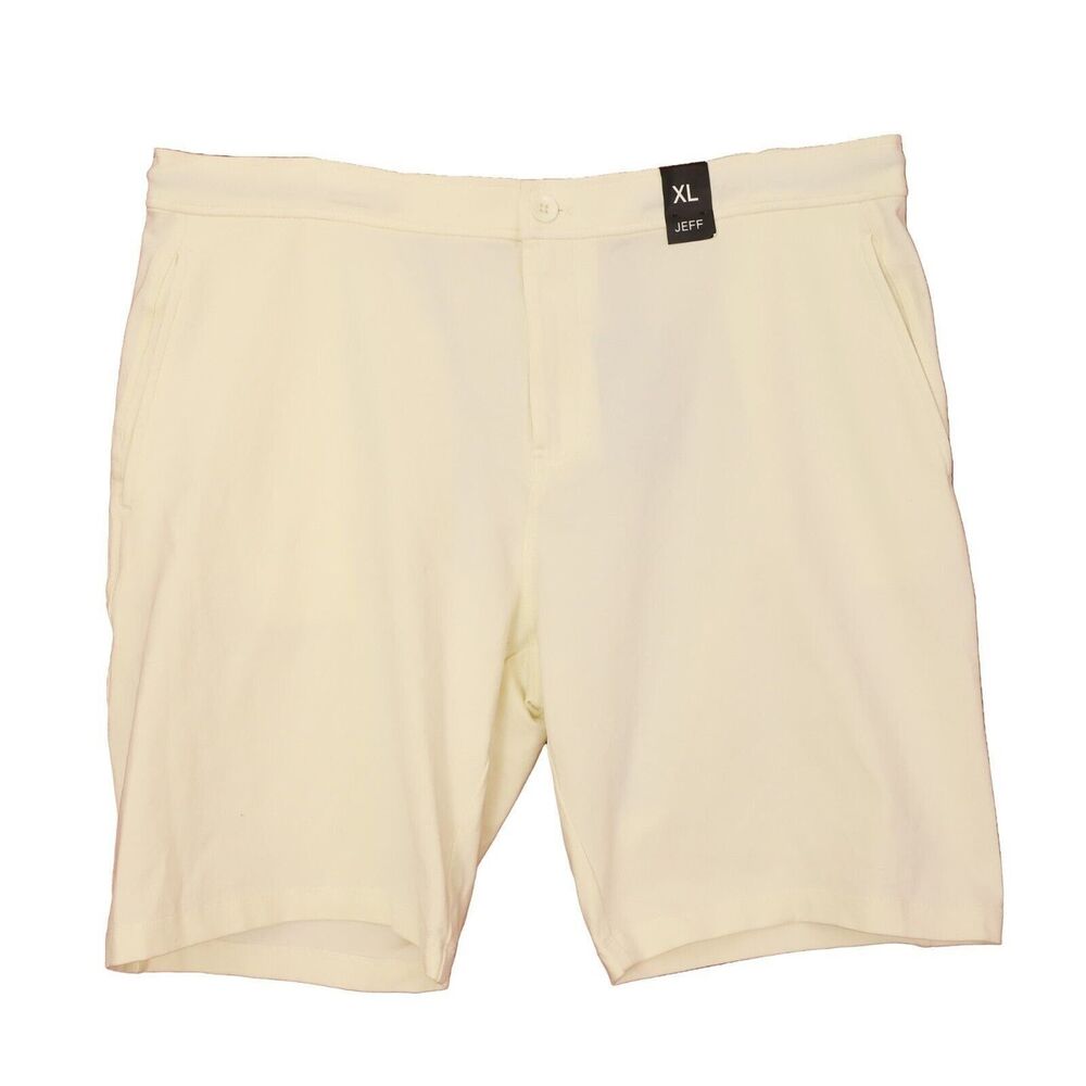 JEFF Nordstrom Men's Athletic Shorts XL Knit Stretch Hidden Drawstring Ivory B17